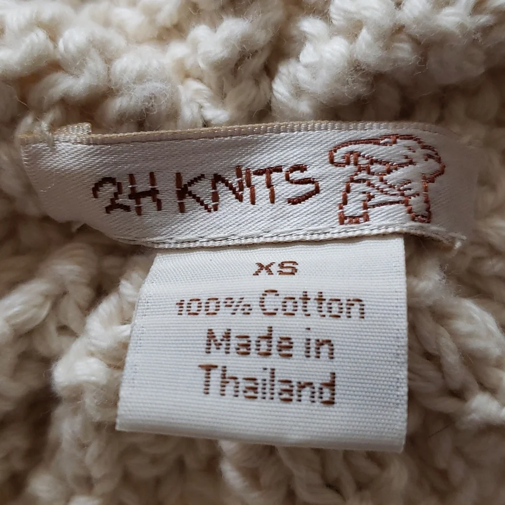 2H Knits 100% Cotton Infant Cable Knit PomPom Hat Sz XS